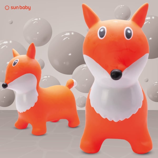 Sun Baby hoppedyre til børn Ræv rød + pumpe, 12m+, maks. 45 kg