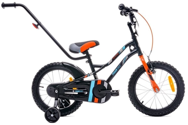 Pojan 16 tuuman Tiger Bike työntäjällä musta, oranssi ja turkoosi