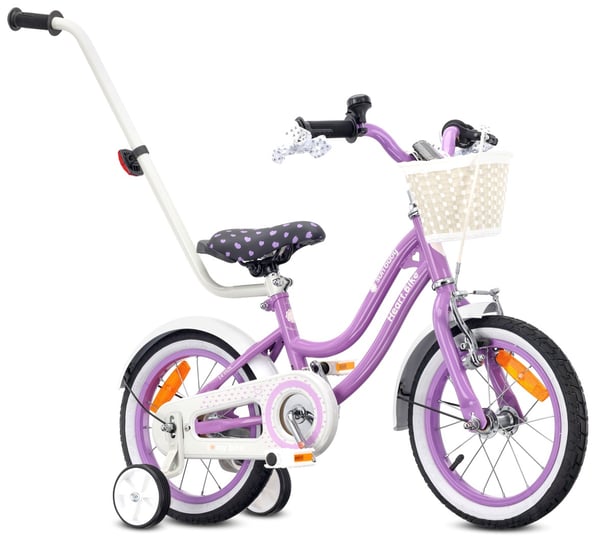 Heart Bike Flickcykel för en flicka 12 14 16 tum, Barncykel 2-6 år, Barncykel med stödhjul, pushbar, justerbar sadel och styre (Lila, 14 tum)