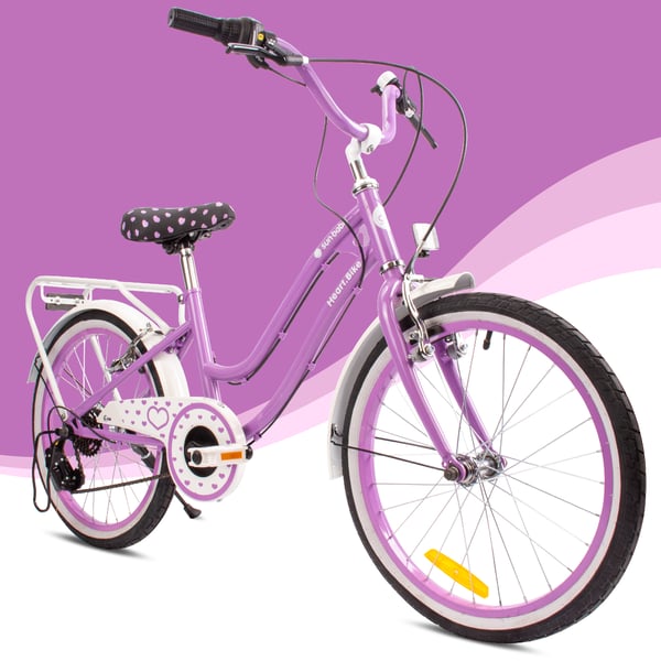 sun baby HEART BIKE Børnecykel 20 tommer - 6 gear, V-bremser, bagagebærer, skærme, justerbart styr og sadel - Lilla