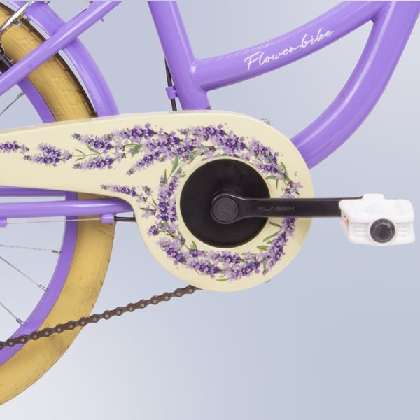 sun baby FLOWER BIKE Barncykel 20 tum - 6 växlar, V-bromsar, pakethållare, stänkskärmar, justerbar styre och sadel - Lavendel