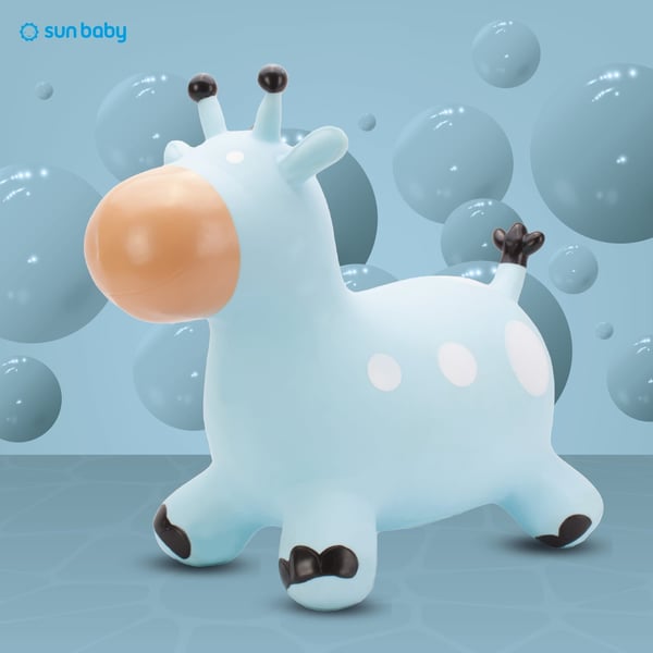 Sun Baby hoppdjur för barn Giraff blå + pump, 12m+, maxvikt 45 kg