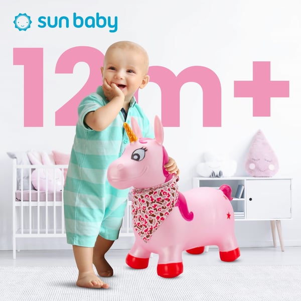 Sun Baby hoppebold til børn Enhjørning perlemor pink + pumpe og bandana, 12m+, op til 45 kg