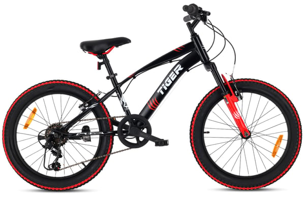 Tiger Bike Lastenpyörä pojille 20 tuuman rengaskoko valittavissa 6-vaihteinen Shimano-pyörä lapsille 6–10 vuotta korkeussäädettävä (punainen musta)