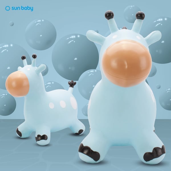 Sun Baby hoppdjur för barn Giraff blå + pump, 12m+, maxvikt 45 kg