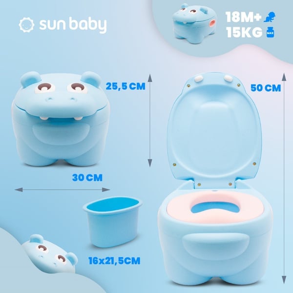 Sun Baby lasten potta Hippo sininen - liukumaton, selkänojalla, irrotettava sisäosa