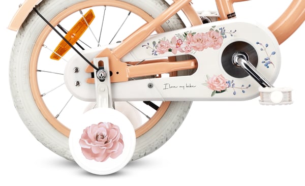 Flower Bike Flickcykel för en flicka 12 14 16 tum, Barncykel 2-6 år, Barncykel med stödhjul, pushbar, justerbar sadel och styre (Aprikos, 14 Tum)
