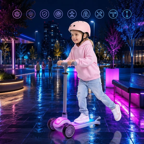 LUMI RIDE Tre-hjulet balance scooter, sammenklappelig, justerbar, LED-platform med 7 farver og 20 programmer - Grå Sun Baby