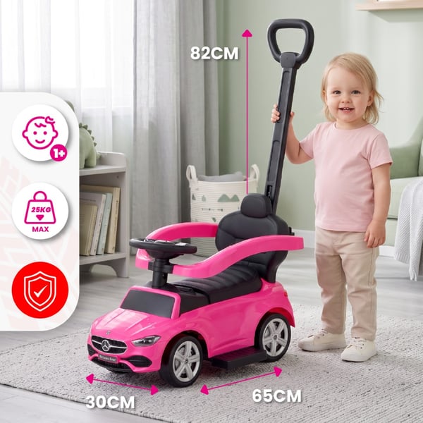 SUN BABY Gåbil för barn Mercedes C-Class från 1 år med skjutstång, ljudfunktion upp till 25 kg rosa