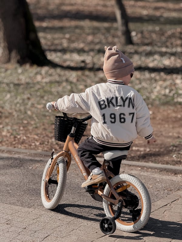 14 tuumainen lasten pyörä pojille apupyörillä ja korilla Verdant Rowan Cappuccino