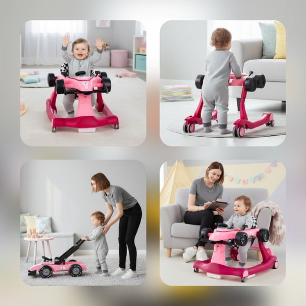 Sun Baby gåstol-åkbil-push 3-i-1 Formel 1, rosa, 6-12 m, upp till 12 kg