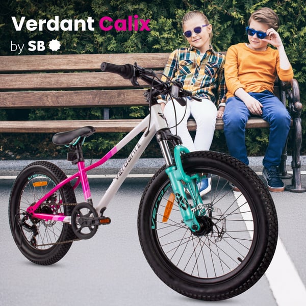 sun baby VERDANT BIKE Barncykel 20 tum - 6 växlar Shimano - lätt aluminium, ringklocka, sidofot - Vit Rosa