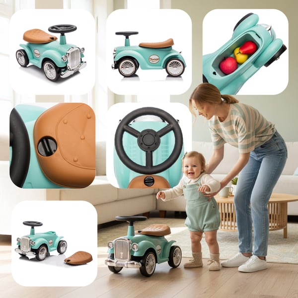 Työntövaunu lapsille lasten auto Retro minttu Sun Baby
