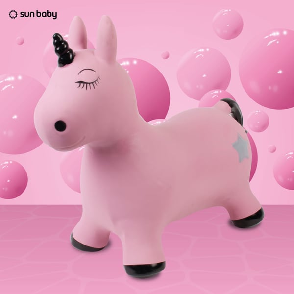Sun Baby hoppdjur Enhörning rosa-svart med pump, från 1 år, max 45 kg