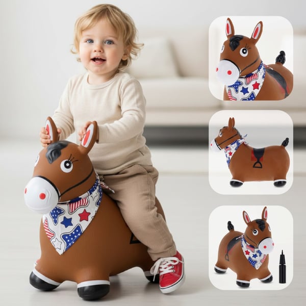 Sun Baby hoppdjur Häst, brun, med pump och bandana, 12m+, max 45 kg