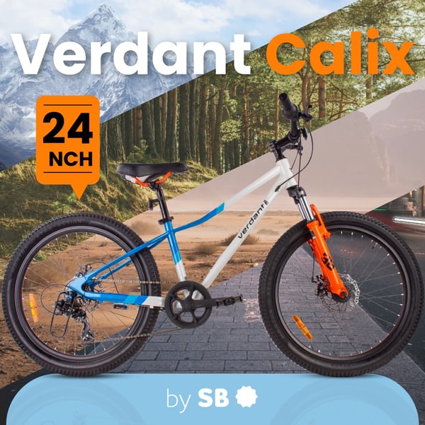 sun baby VERDANT BIKE Børnecykel 24 tommer - 7 gear, støddæmpere, skivebremser, ringeklokke - Hvid-blå