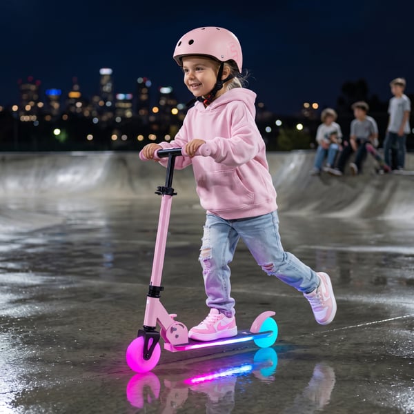 Sammenklappelig tohjulet løbehjul til børn, justerbar, Lumiride LED 7 farver, 20 programmer, pink, Sun Baby