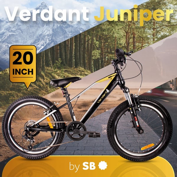 Lasten polkupyörä 20 tuumaa, poikien pyörä, 6 vaihdetta, Shimano, Verdant Juniper jousitus, musta ja kultainen