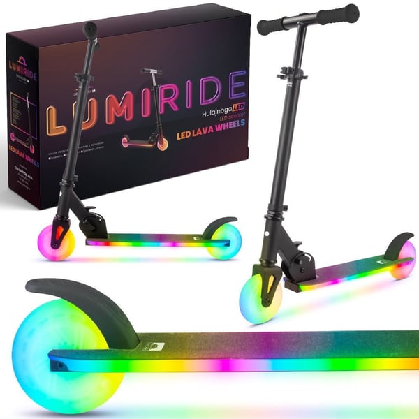 LUMI RIDE Sparkcykel Barn 2 hjul Svart, trehjuling skoter från 3 år, LED - 7 färger, 20 program - 3 nivåer av styrhöjdsjustering, fotbroms