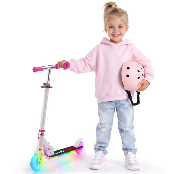 sun baby LUMI RIDE Sparkcykel Barn 2 hjul, trehjuling skoter från 3 år, LED - 7 färger, 20 program - 3 nivåer av styrhöjdsjustering, fotbroms, avtagba