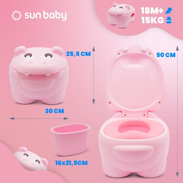 Sun Baby lasten potta Hippo vaaleanpunainen - liukumaton, selkänojalla, irrotettava sisäosa