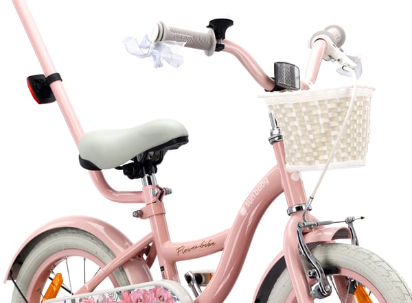 Flower Bike Pigecykel til en pige 12 14 16 tommer, Børnecykel 2-6 år, Børnecykel med støttehjul, skubbestang, justerbar sadel og styr (Pink, 14 tommer)