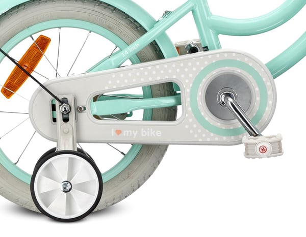 Heart Bike Flickcykel för en flicka 12 14 16 tum, Barncykel 2-6 år, Barncykel med stödhjul, pushbar, justerbar sadel och styre (Silver Moon Mint, 14 t