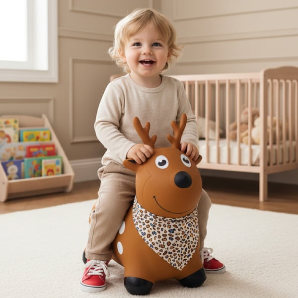 Sun Baby hoppleksak för barn JELONEK, brun + pump, 12m+, maxvikt 45 kg, BPA Free