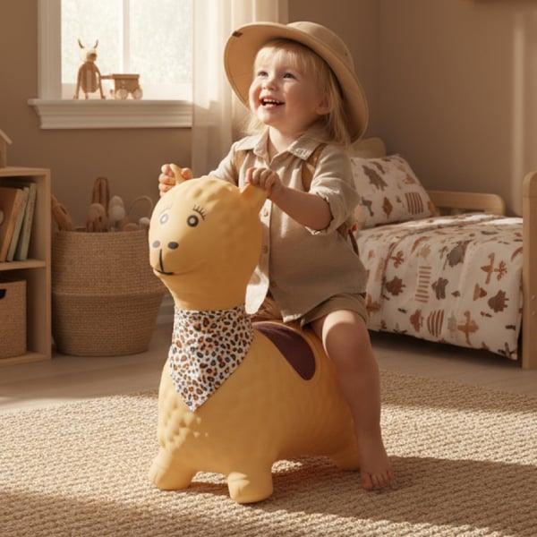 Sun Baby hyppelypallo Alpakka beige lapsille, pumppu ja bandana, 12m+, maks. kuorma 45 kg