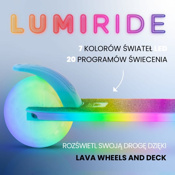 sun baby LUMI RIDE Sparkcykel Barn 2 hjul, trehjuling skoter från 3 år, LED - 7 färger, 20 program - 3 nivåer av styrhöjdsjustering, fotbroms, avtagba