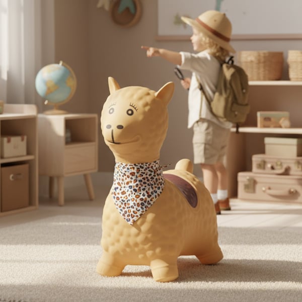 Sun Baby hyppelypallo Alpakka beige lapsille, pumppu ja bandana, 12m+, maks. kuorma 45 kg