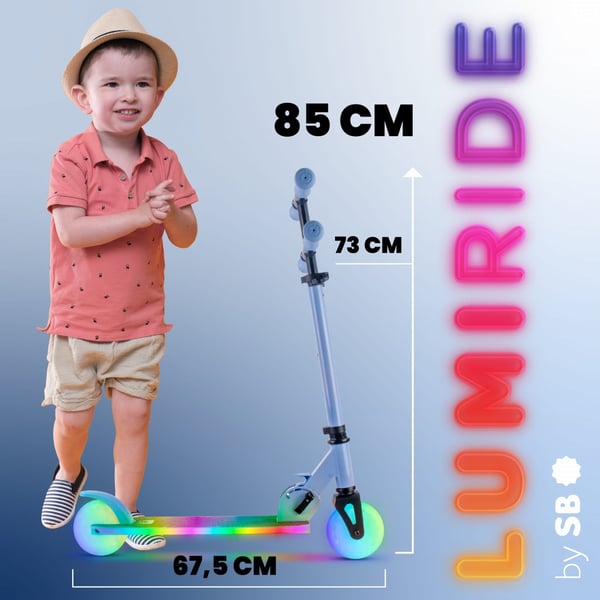 LUMI RIDE Scooter Kids 2 pyörää Sininen, kolmipyöräinen skootteri 3-vuotiaille, LED, 3 tasoa ohjaustangon korkeuden säätöä, jalkajarru
