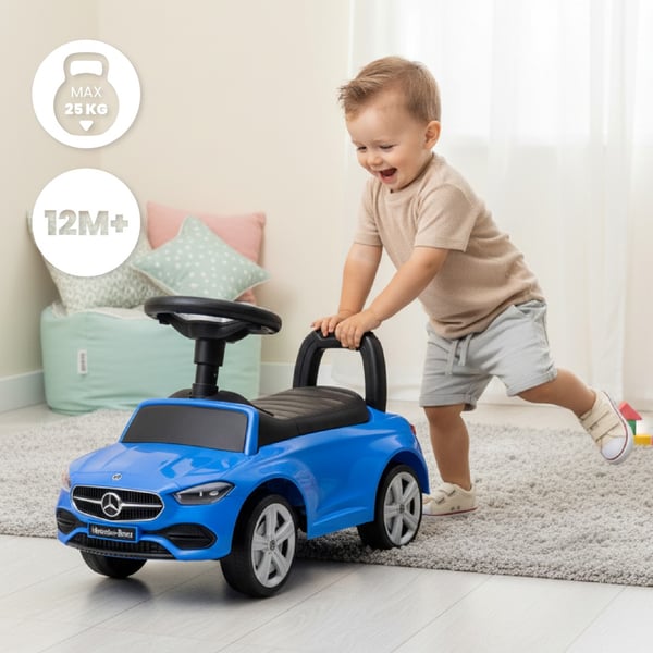 Sun Baby potkuri Mercedes C-Class, sininen, äänellinen ohjauspyörä, säilytystila, 12 kk+, 25 kg
