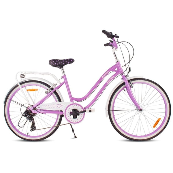 24-tuumainen kaupunkipyörä tytölle, ensikommuuniin, Shimano 7 vaihdetta, Heart Bike, Violetti