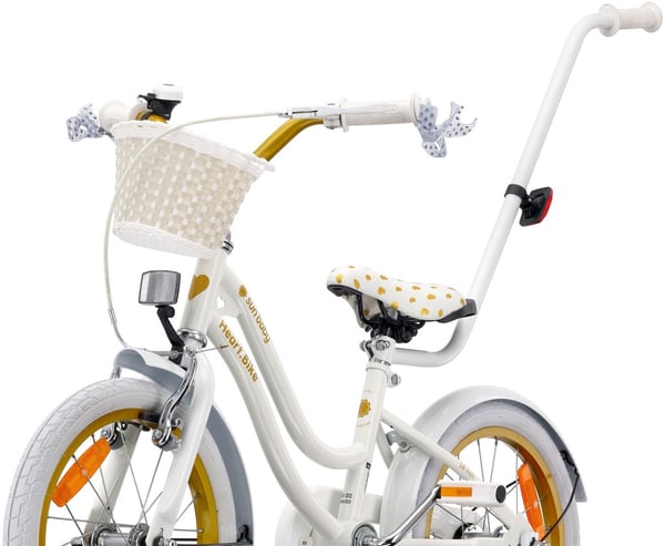 Heart Bike Pigecykel til en pige 12 14 16 tommer, Børnecykel 2-6 år, Børnecykel med støttehjul, skubbestang, justerbar sadel og styr (Hvid Guld, 16 tommer)