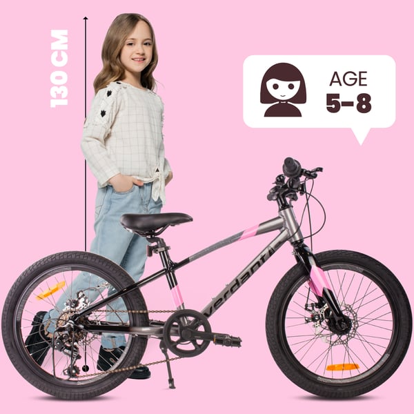 Verdant Alu Bike Lasten pyörä pojille 20 tuuman Valinnainen pyöräkoko 6 nopeuden Shimano Lasten pyörä 6-10 vuotta (Grafiitti Pinkki)