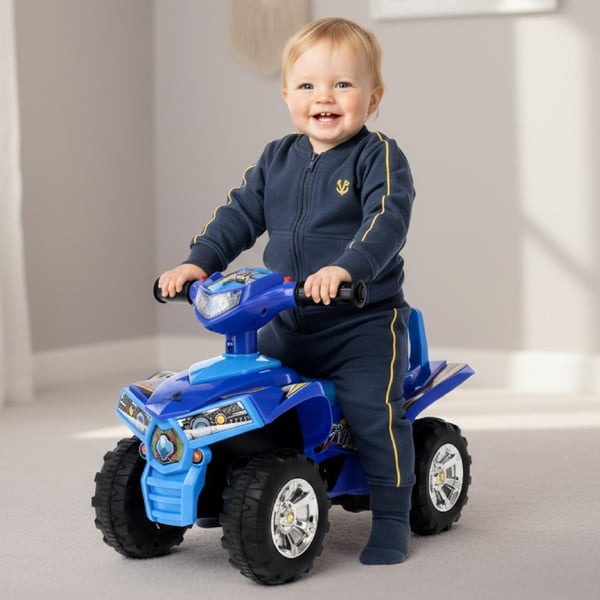 Sun Baby quadgåstol för barn, blå - ljud och ljus, 12 mån+, maxvikt 25 kg, förvaringsfack