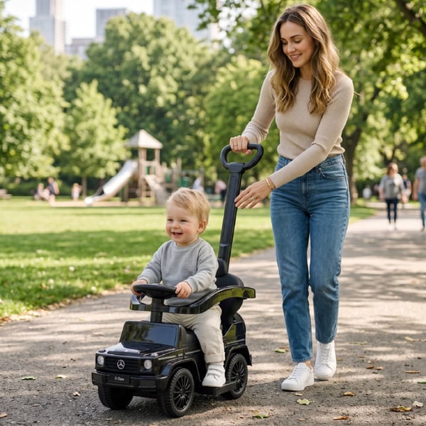 SUN BABY Gåbil til børn Mercedes-Benz Klasa G fra 1 år med skubbestang, opbevaring under sædet, lydfunktion, op til 25 kg sort