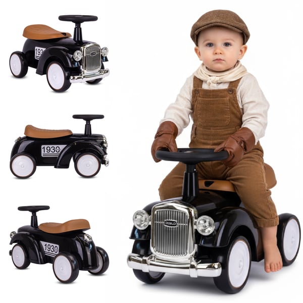 Retro lasten työnnettävä kilpa-auto, musta, Sun Baby