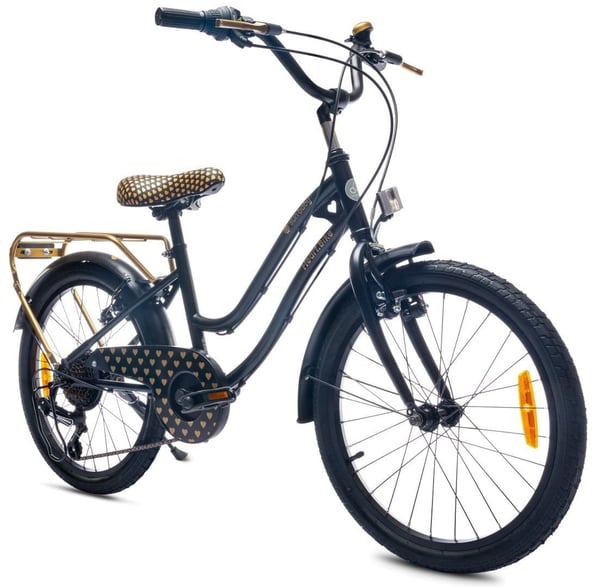sun baby HEART BIKE Børnecykel 20 tommer - 6 gear, V-bremser, bagagebærer, skærme, justerbart styr og sadel - Sort Guld