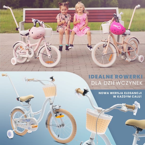 FLOWER BIKE Polkupyörä tytölle 16 tuumaa, työntötanko, sivupyörät, kori, baby blue