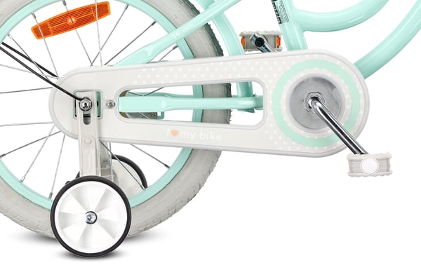 Heart Bike Flickcykel för en flicka 12 14 16 tum, Barncykel 2-6 år, Barncykel med stödhjul, pushbar, justerbar sadel och styre (Silver Moon Mint, 16 t