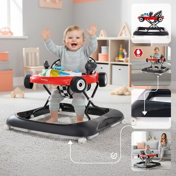 Sun Baby gåstol interaktiv Racerbilsdesign, svart, 6m+, upp till 12 kg, EN1273:2020