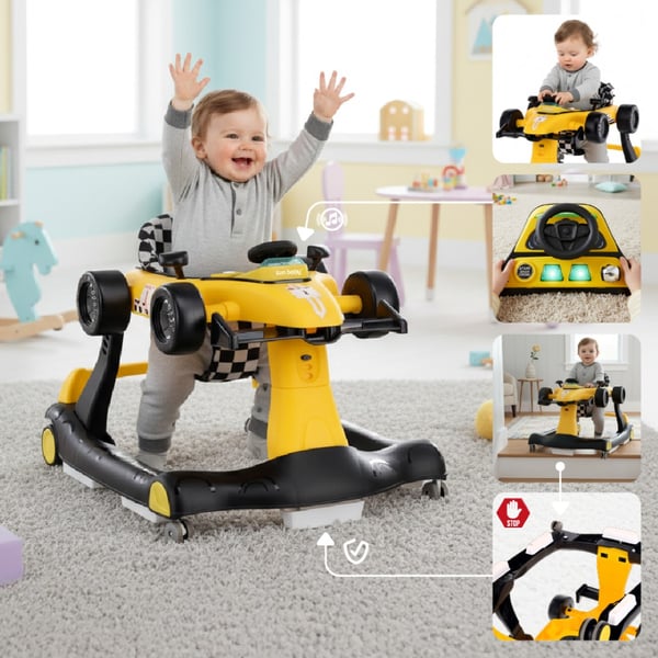 Sun Baby vauvan kävelytuoli 3-in-1 Formula 1, keltainen, 6-12 kk, max 12 kg