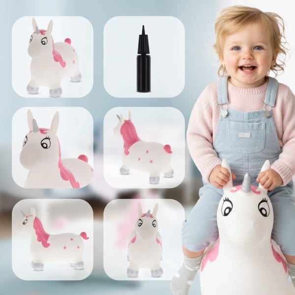 Sun Baby hoppdjur för barn Enhörning Kelly + pump, 1+, max 45 kg, BPA Free