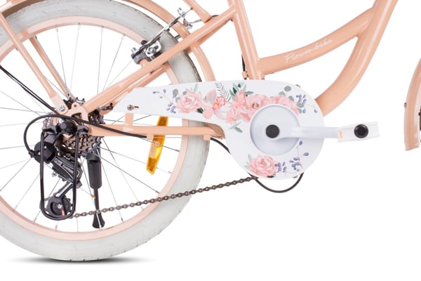 sun baby FLOWER BIKE Børnecykel 20 tommer - 6 gear, V-bremser, bagagebærer, skærme, justerbart styr og sadel - Abrikos