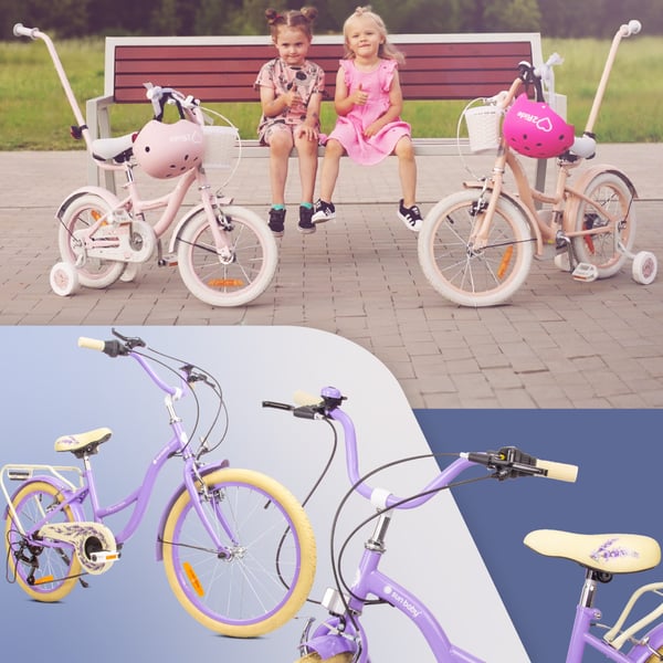 sun baby FLOWER BIKE Barncykel 20 tum - 6 växlar, V-bromsar, pakethållare, stänkskärmar, justerbar styre och sadel - Lavendel