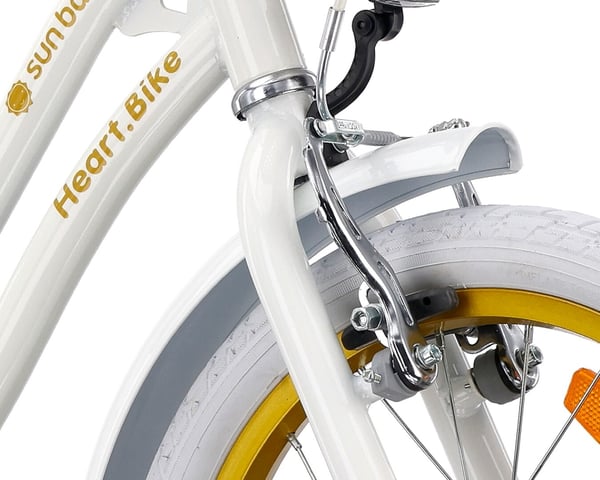 Heart Bike Pigecykel til en pige 12 14 16 tommer, Børnecykel 2-6 år, Børnecykel med støttehjul, skubbestang, justerbar sadel og styr (Hvid Guld, 16 tommer)