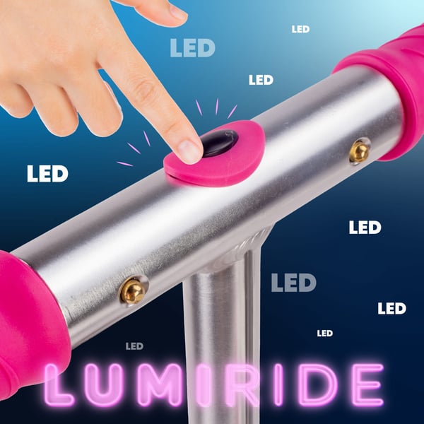 LUMI RIDE Scooter Kids 2 wheels Fuchsia, kolmipyöräinen skootteri 3-vuotiaille, LED, 3 tasoa ohjaustangon korkeuden säätöä, jalkajarru