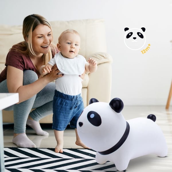 Sun Baby hyppypallo lapsille Panda valkoinen 12m+ pumpulla, kantavuus 45 kg